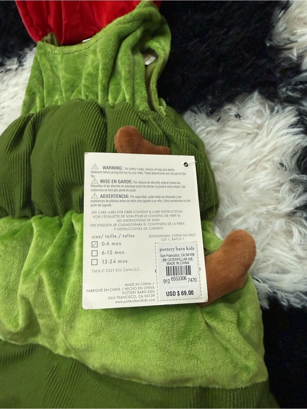 Pottery barn rare NWT Eric Carle the hungry Caterpillar costume - Picture 3 of 6